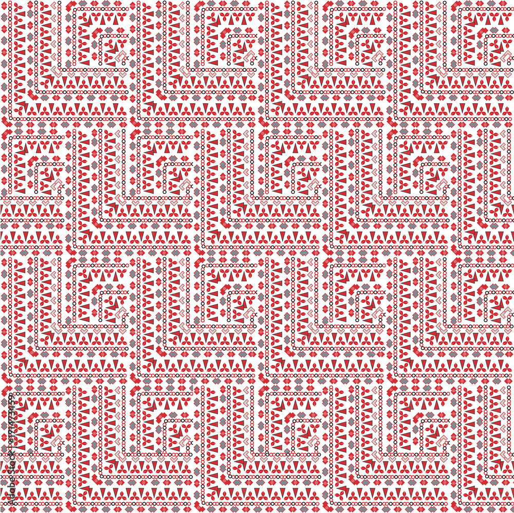 Seamless geometric motley red white pattern with small elements Seamless geometric motley red white pattern with small elements