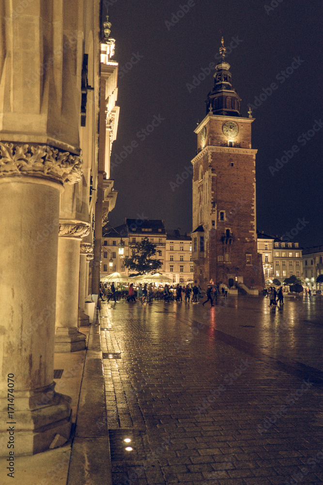 Fototapeta Rynek Główny at night the market square in Krakow, Poland