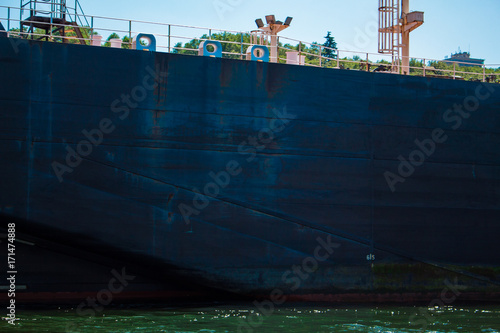 Photo of the side of a cargo ship