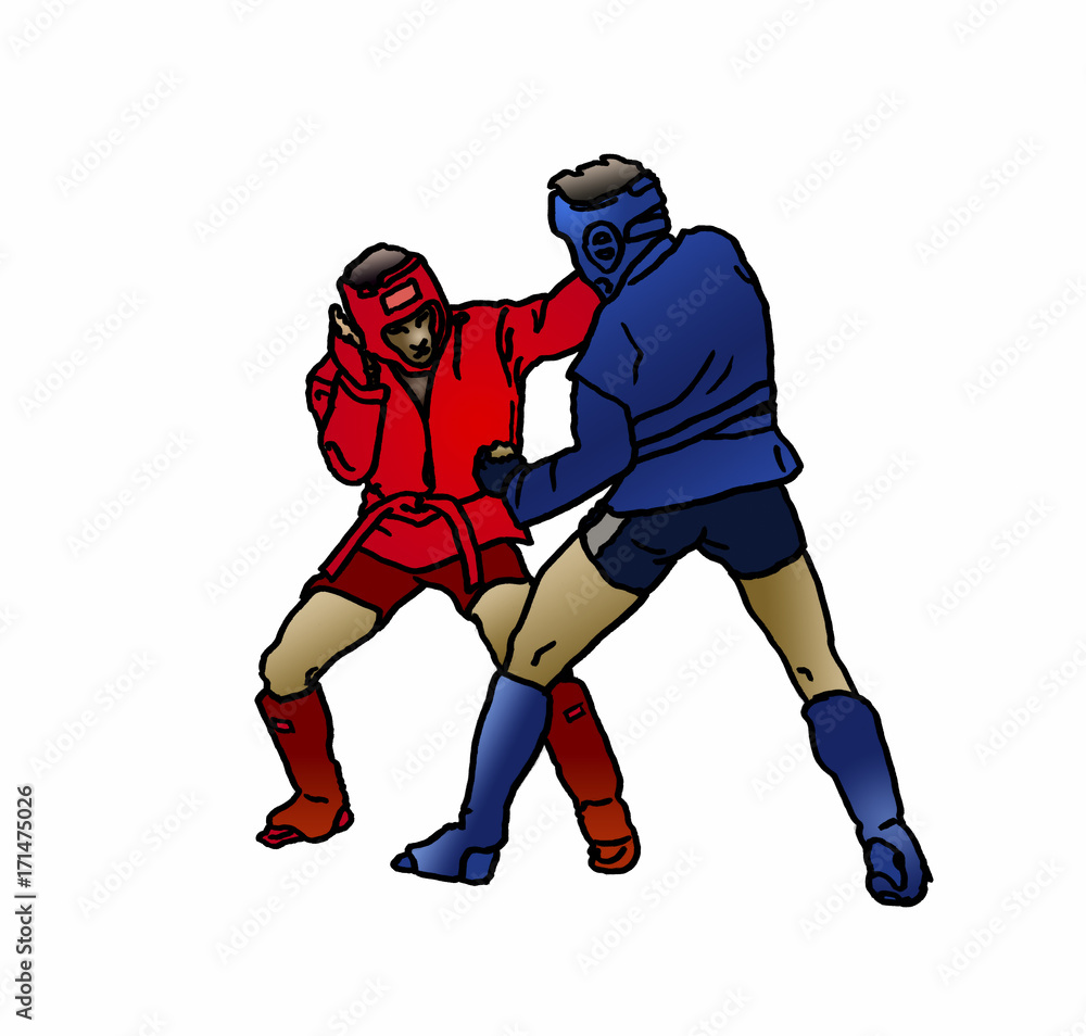 Illustration Of Two Male Combat Sambo Fighters Illustration Of Two Male Combat Sambo Fighters