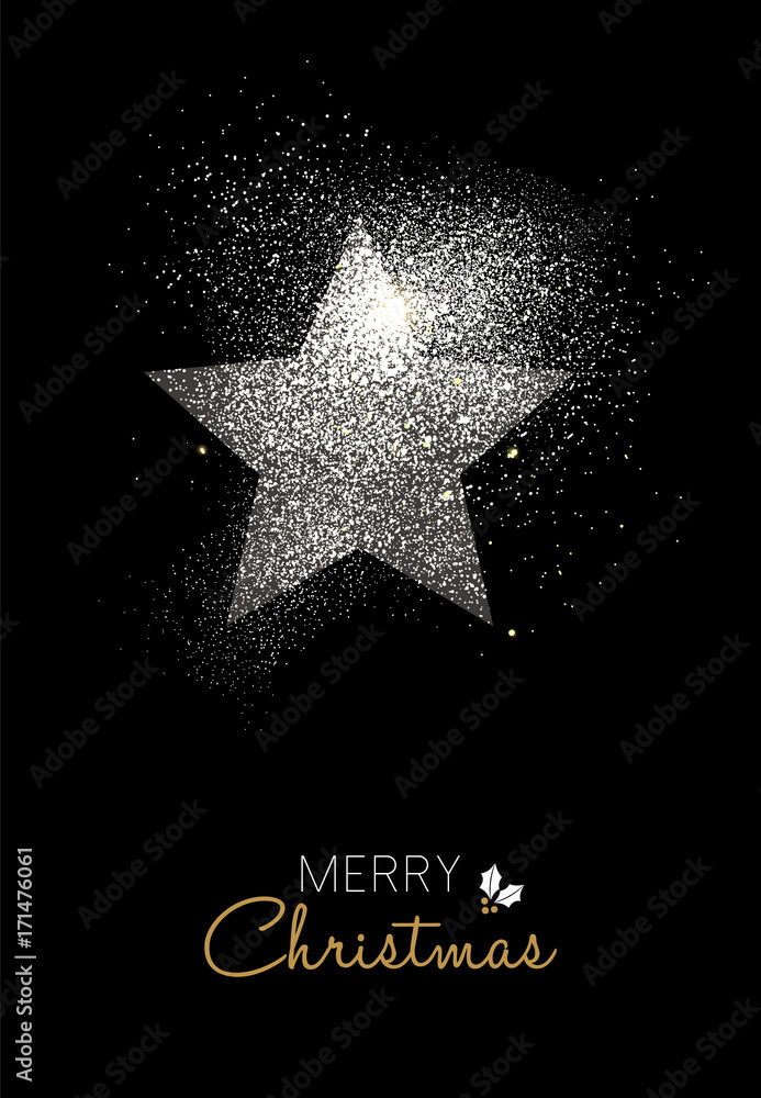 Obraz premium Merry christmas silver glitter star holiday card
