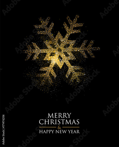 Christmas and new year gold glitter snowflake card