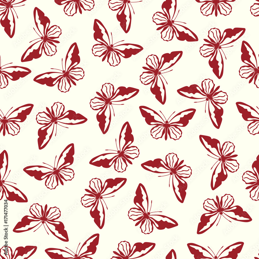Butterfly vector illustration on a seamless pattern background