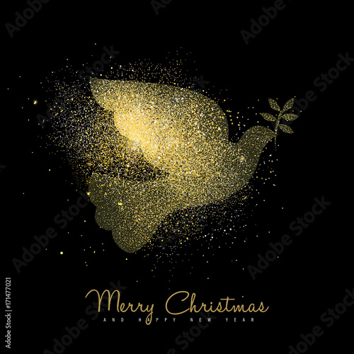 Christmas and new year gold glitter peace dove art