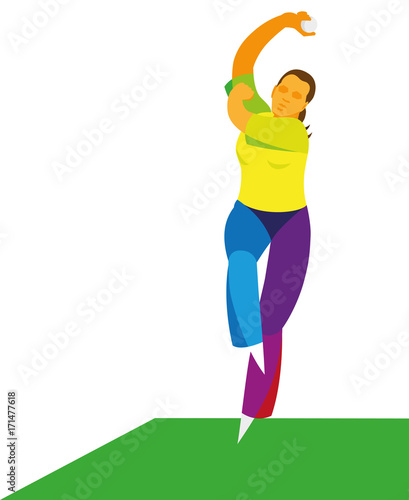 Young girl is a player of the team in cricket, which throw the pitch of the ball