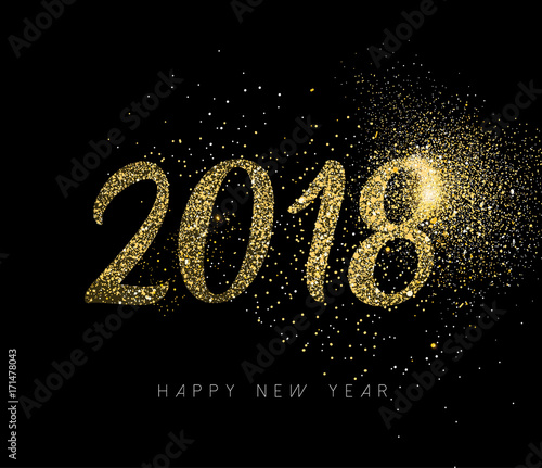 Happy New Year 2018 gold glitter dust holiday card