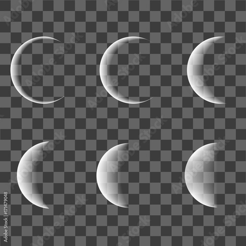 Carta da parati Different phases of moon on transparent background. Vector