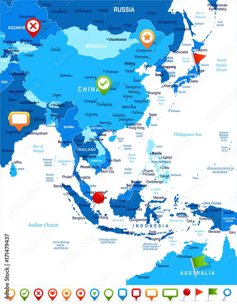 Obraz premium East Asia Map - Vector Illustration
