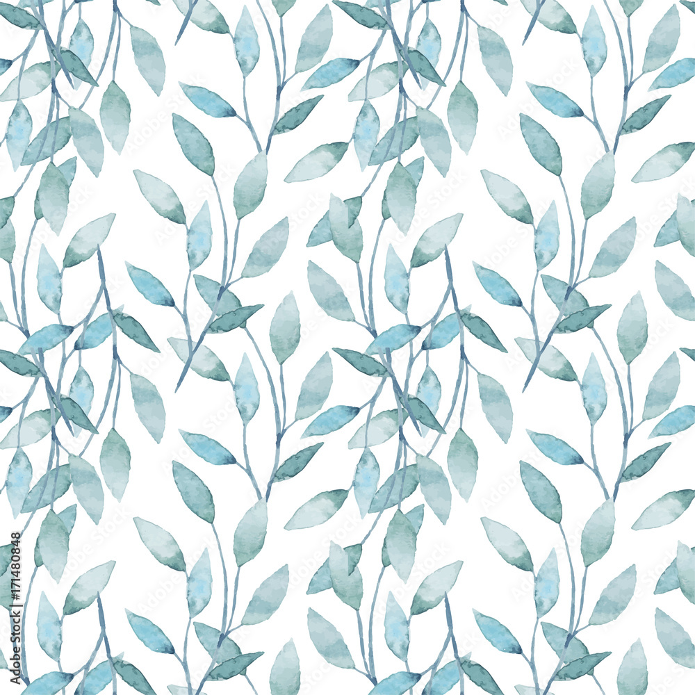 Watercolor seamless pattern with branches and leaves Watercolor seamless pattern with branches and leaves