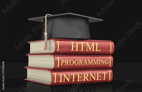 Graduation cap and Stack of books. Image with clipping path 