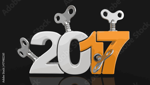 New Year 2018 with winding keys. Image with clipping path.