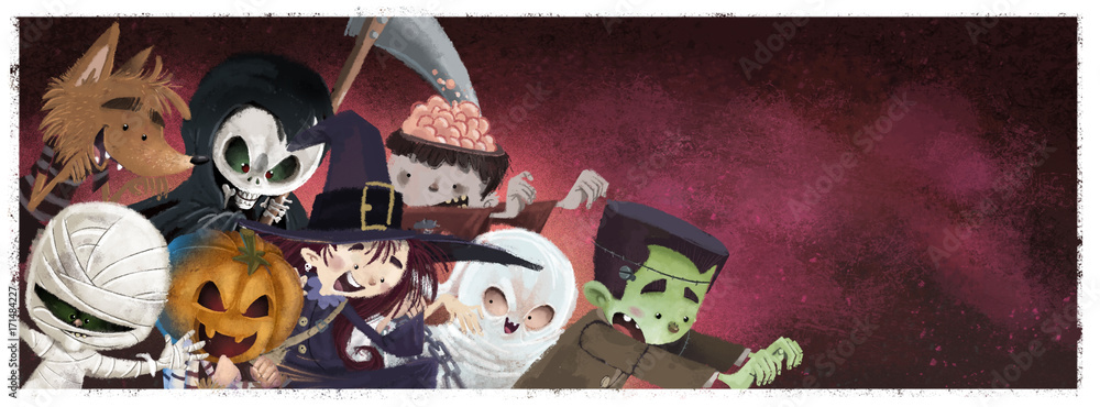 Fototapeta premium niños monstruos de halloween