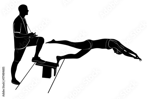 coach and swimmer. man swimmer practice jump. swimmer athlete. Swimmer.