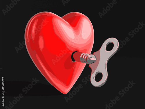 Heart and Winding key. Image with clipping path 