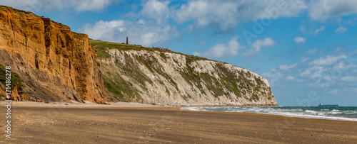 Photography The white culver cliff and red cliff at Yaverland, Sandown, Isle of Wight, England