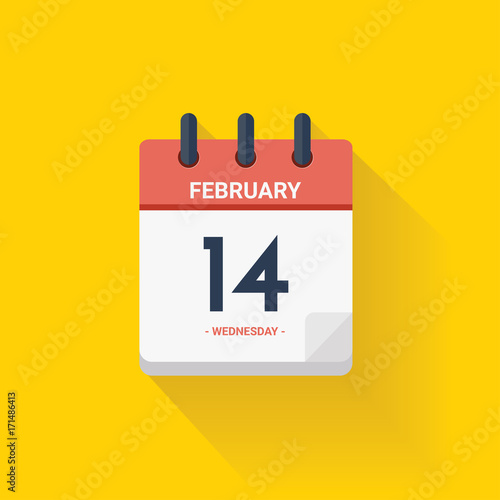 Day calendar with date February 14, 2017. Vector illustration