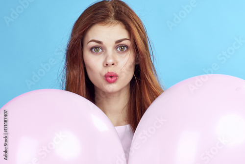 two balloons, woman, portrait