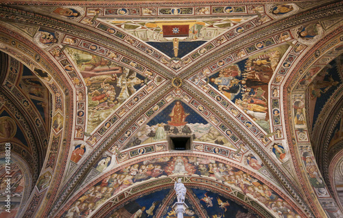 Renaissance Frescoes in Siena Baptistery, Italy