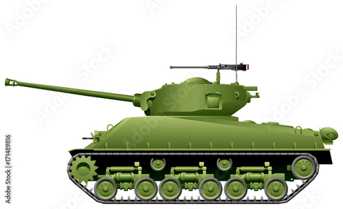 Sherman WW2 Tank, M4 Sherman World War II United States and Western Allies Army medium tank, weapon vector illustration