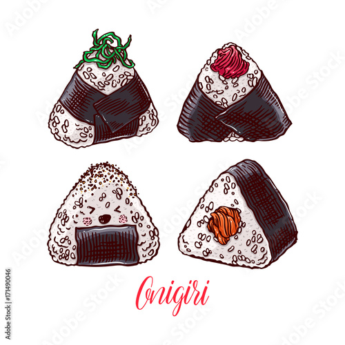 set of different onigiri