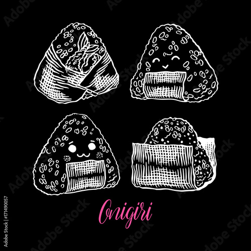 set of different sketch onigiri