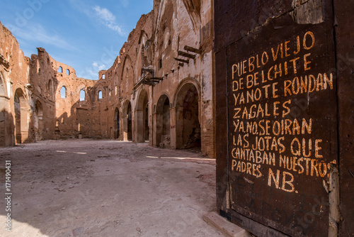 Belchite is a municipality of the province of Zaragoza, Spain. It is known for having been a scene of one of the symbolic battles of the Spanish Civil war, Belchite's battle.   photo