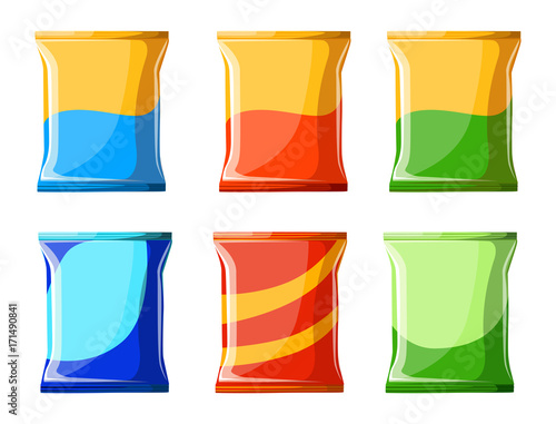 Potato chips collection. Vector illustration chips Unhealthy food illustration Ready for chips pack bag package background Flat Design Style Fresh cartoon different Web site page and mobile app design