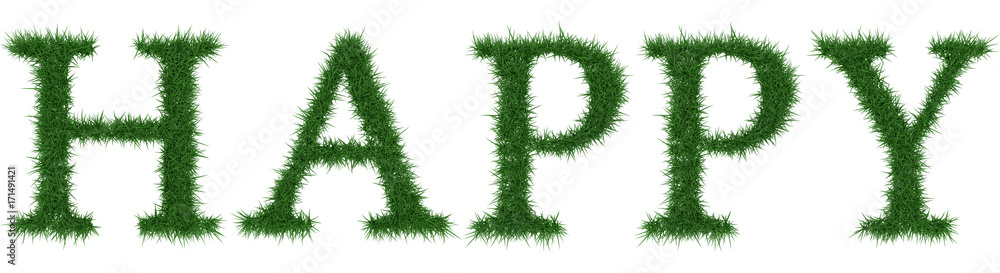 Happy - 3D rendering fresh Grass letters isolated on whhite background. Happy - 3D rendering fresh Grass letters isolated on whhite background.