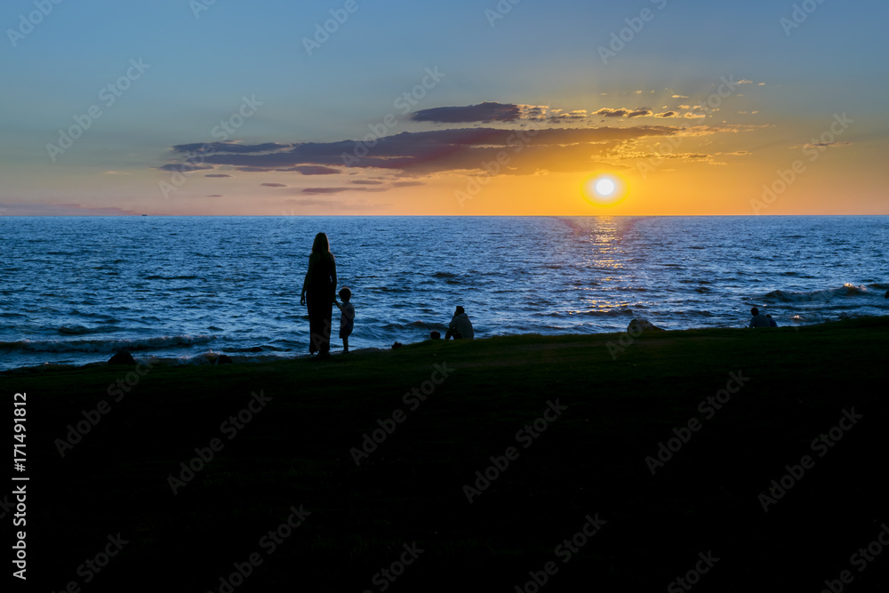 Fototapeta premium Sunset Scene at Coast, Montevideo, Uruguay