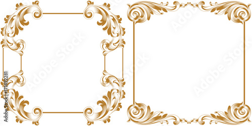 Set of golden vintage border frame engraving with retro ornament pattern in antique baroque style decorative design. Vector.
