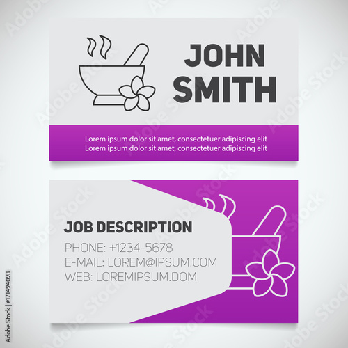 Business card print template with mortar and pestle logo