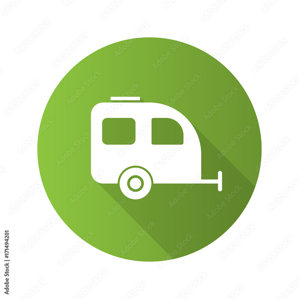 Camping trailer flat design long shadow glyph icon