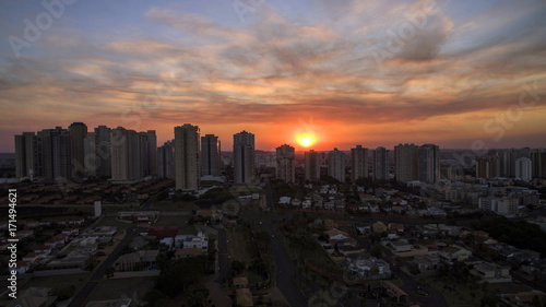 Ribeirao Preto city in Sao Paulo  Brazil. Region of Joao Fiusa Avenue in sunset day.