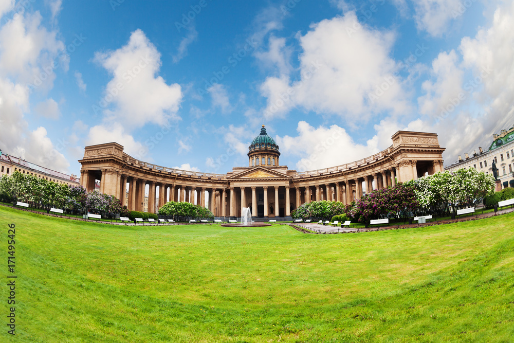 Kazan Cathedral in St. Petersburg at sunny day