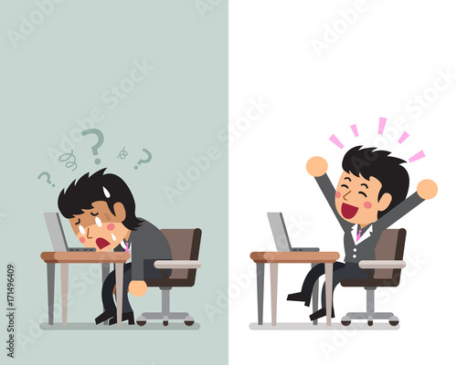 Vector cartoon businesswoman expressing different emotions