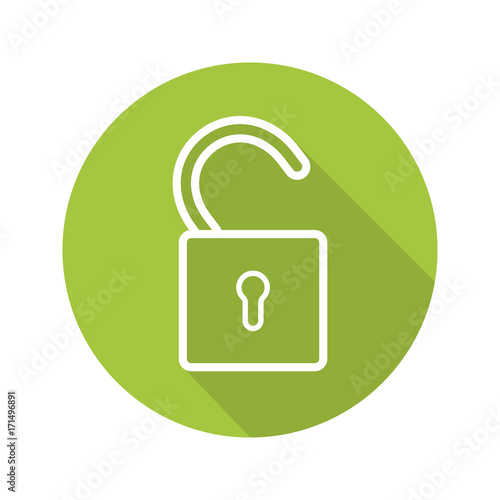 Open lock flat linear long shadow icon