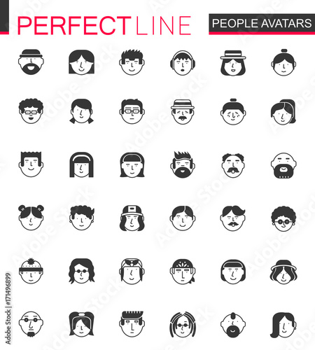 Black classic Men and Women characters avatars icons set. People avatar for web, profile page or social network.