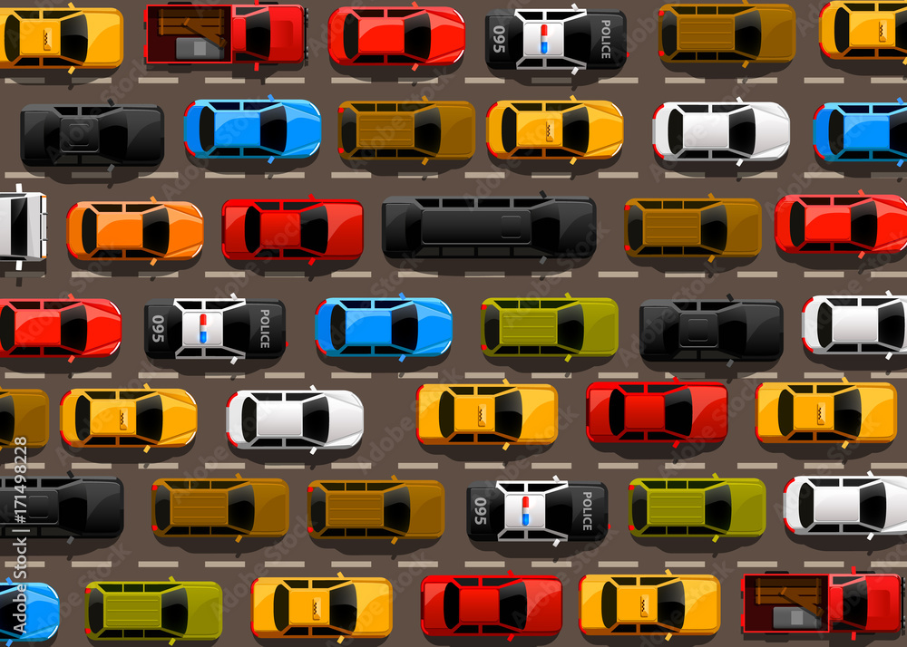 Traffic jam on the road. Road transport. Highway banner. Traffic jam on the road. Road transport. Highway banner.