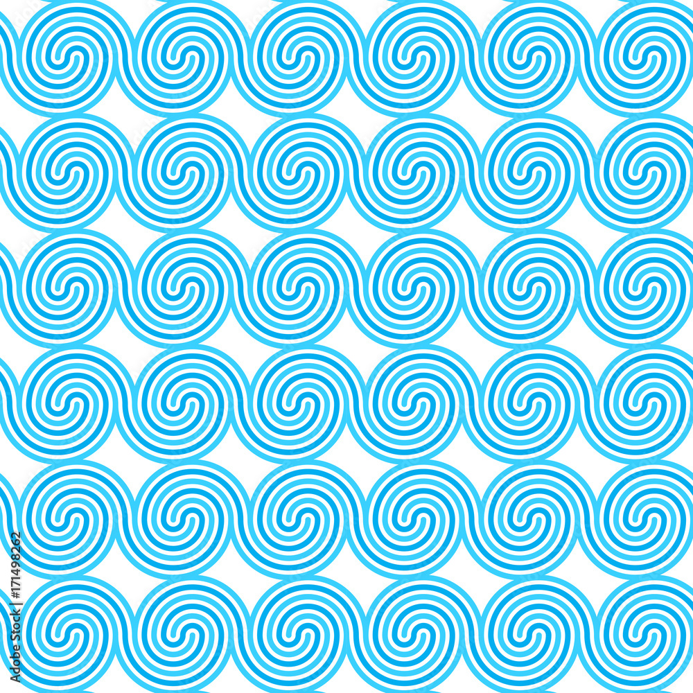 Geometric seamless pattern with blue spirals. Abstract modern texture.