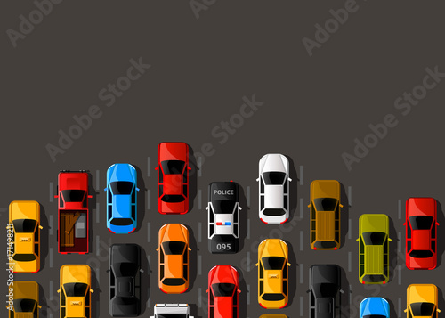 Traffic jam on the road. Road transport. Highway banner.