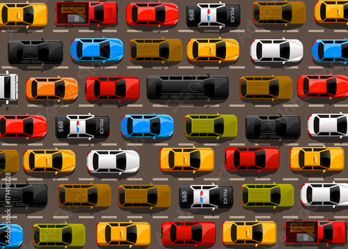 Traffic jam on the road. Road transport. Highway banner.