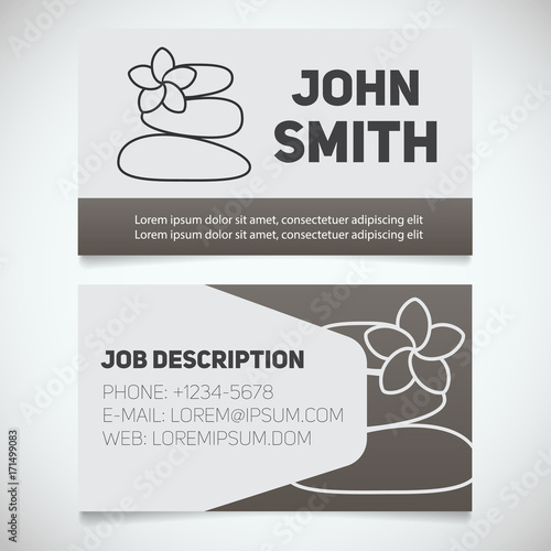 Business card print template with stones for massage logo