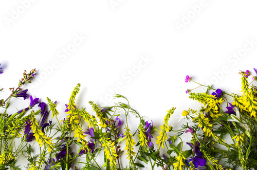 Wildflowers arrangement with copy space on white