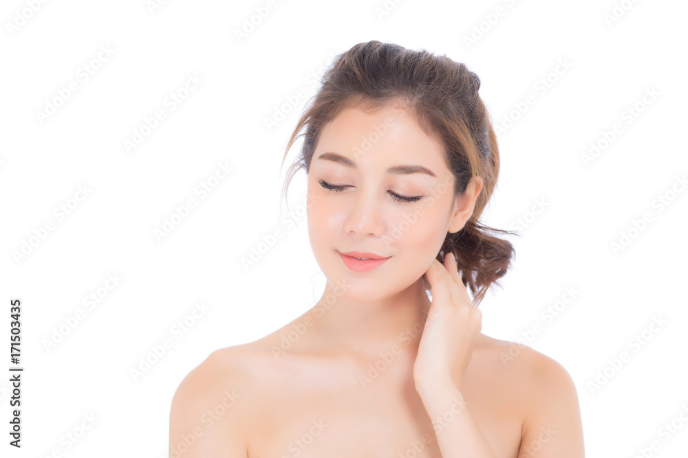 Beautiful girl with makeup, woman and skin care cosmetics concept / attractive asia girl on face isolated on white background. Beautiful girl with makeup, woman and skin care cosmetics concept / attractive asia girl on face isolated on white background.
