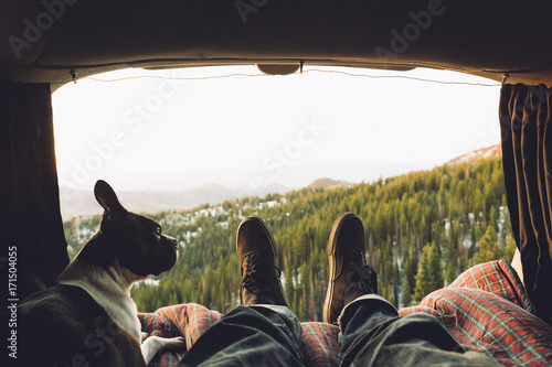 Boston Terrier and a Sunrise photo