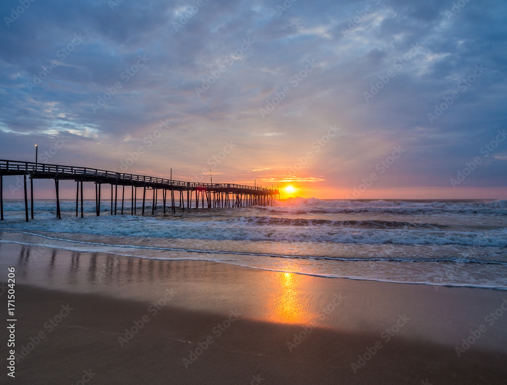 Sunrise over fishing pier at North Carolina Outer Banks