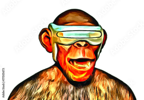 Ape using VR Glasses with Happy Face