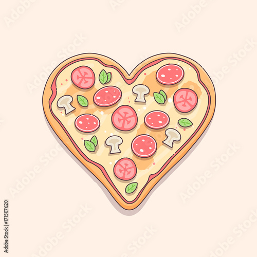 Heart shaped pizza vector illustration 