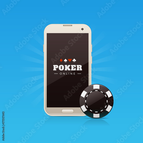 Smartphone with poker chip showing gambling app on the screen vector illustration