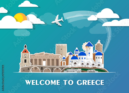 Greece Landmark Global Travel And Journey paper background. Vector Design Template.used for your advertisement, book, banner, template, travel business or presentation.